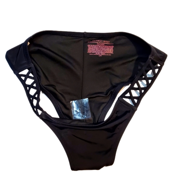Victoria Secret Swim Black Bikini Bottom with Lattice work sides size L NWOT - Picture 6 of 6